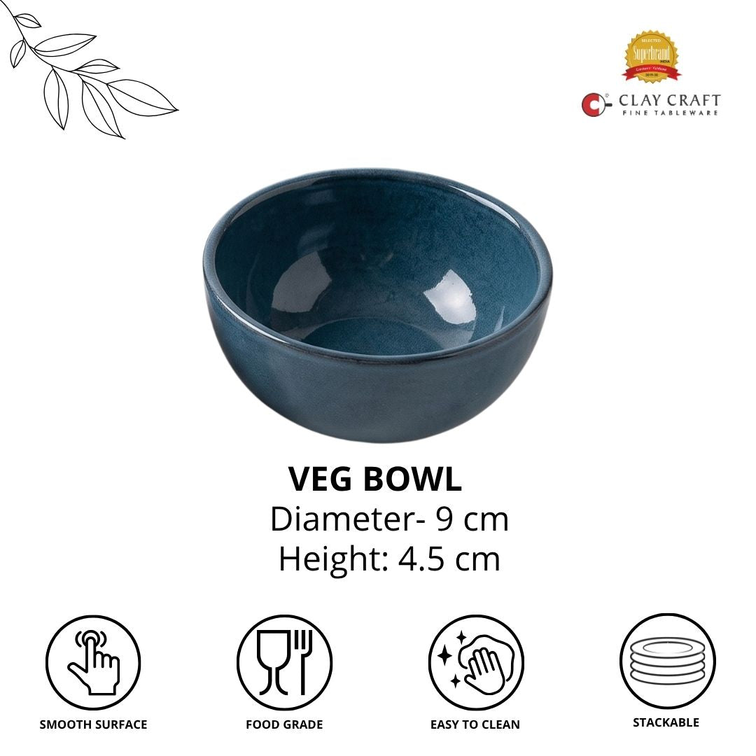 JCPL Fine Porcelain Medium Veg Bowl for Family of 12 | Blue Solid | Glossy Finish Home, Office & Gifting (12 Pieces)