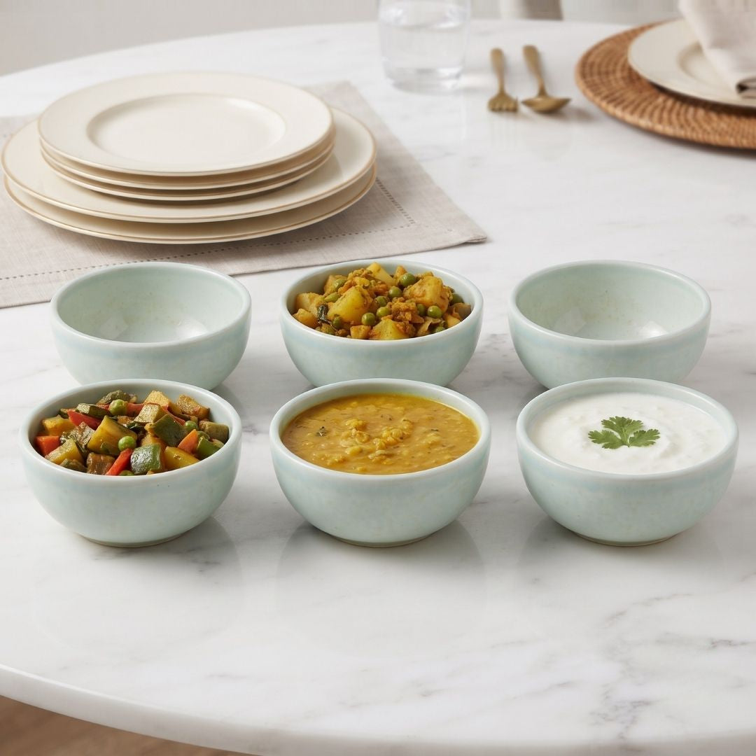 JCPL Fine Porcelain Medium Veg Bowl for Family of 12 | Blue Solid | Glossy Finish Home, Office & Gifting (12 Pieces)