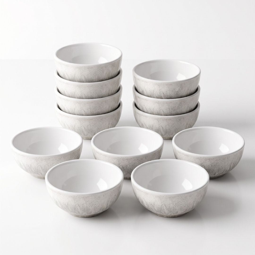 JCPL Fine Porcelain Medium Veg Bowl for Family of 12 | Aroma Textures | Glossy Finish Home, Office & Gifting (12 Pieces)