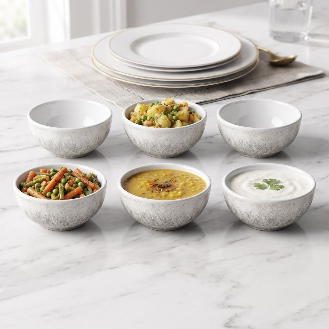 JCPL Fine Porcelain Medium Veg Bowl for Family of 12 | Aroma Textures | Glossy Finish Home, Office & Gifting (12 Pieces)