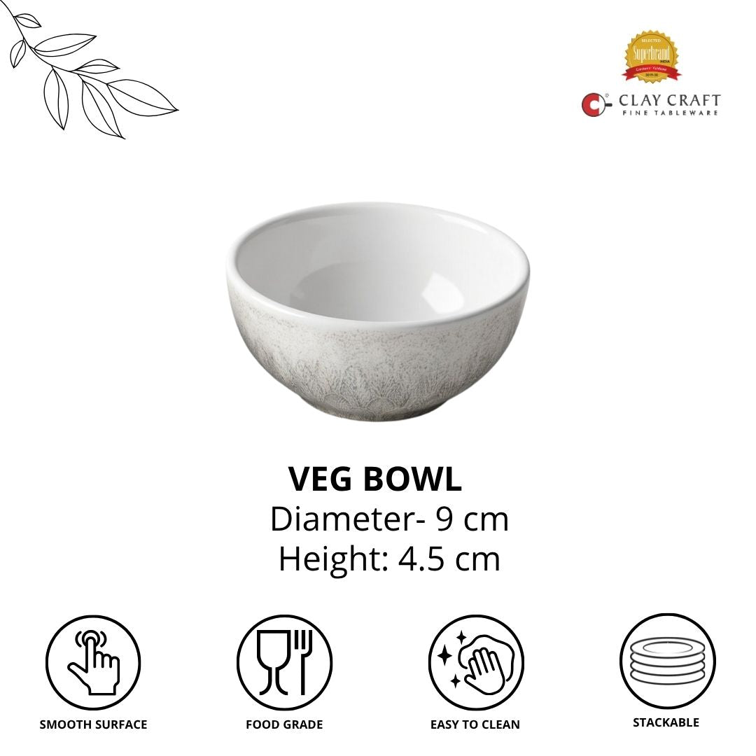 JCPL Fine Porcelain Medium Veg Bowl for Family of 12 | Aroma Textures | Glossy Finish Home, Office & Gifting (12 Pieces)