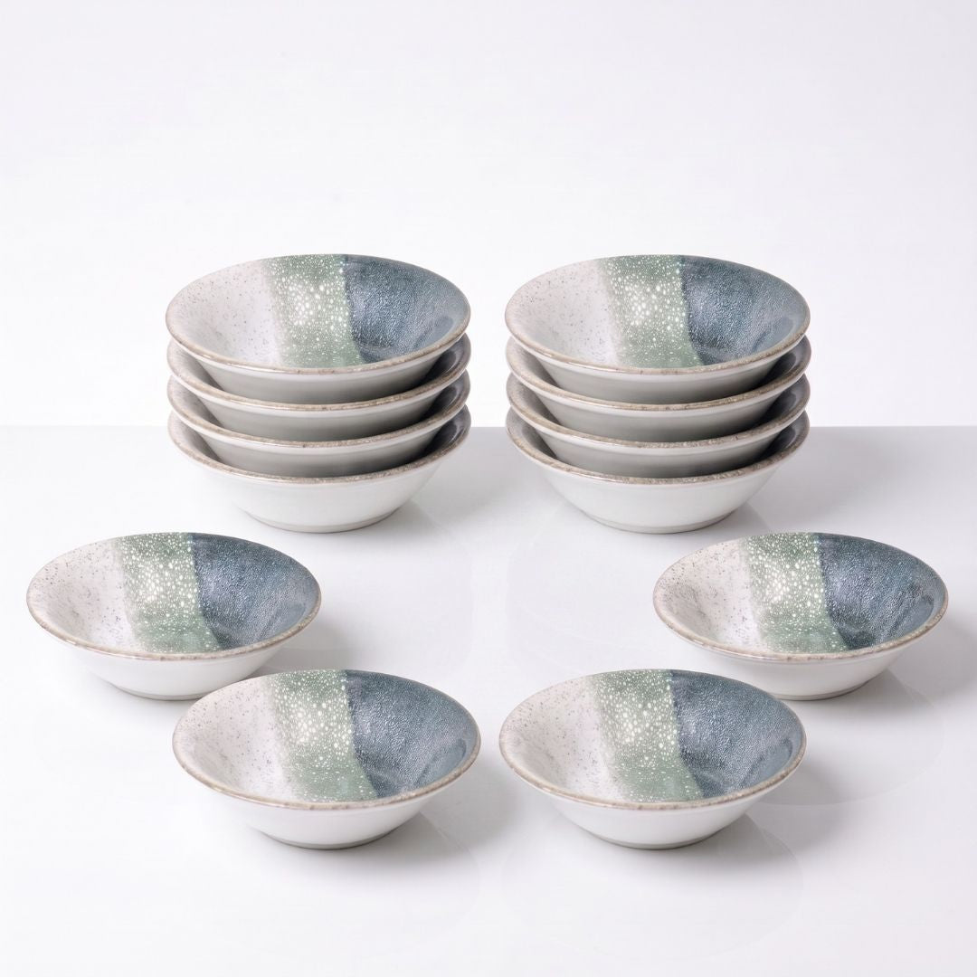JCPL Fine Porcelain Medium Veg Bowl for Family of 12 Coral Textures Glossy Finish 120ml, (12 Pieces)