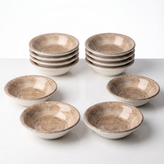 JCPL Porcelain Medium Snack Bowl, Ground Textures, Glossy Finish, 120ml, Set of 12