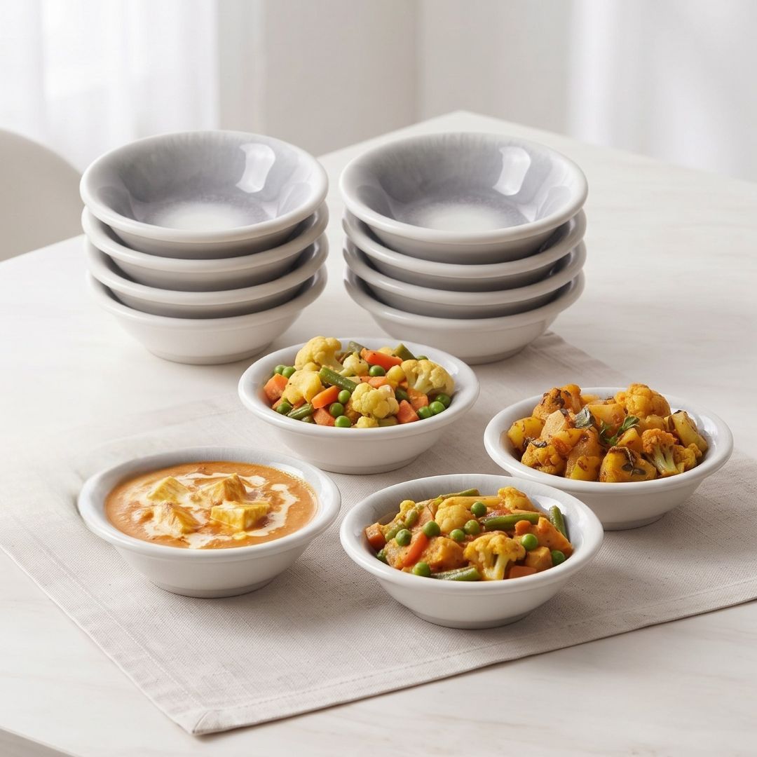 JCPL Fine Porcelain Medium Veg Bowl for Family of 12 | Sway Textures | Glossy Finish Home, Office & Gifting (12 Pieces)