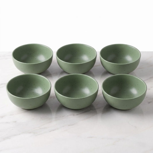 JCPL Porcelain Medium Snack Bowl, Green Solid, Matte Finish, 120ml, Set of 6