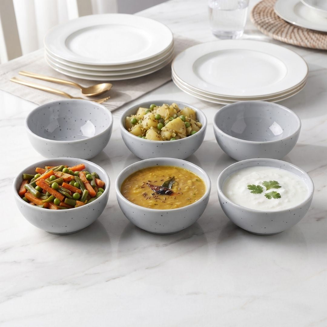 JCPL Fine Porcelain Medium Veg Bowl for Family of 6 | Green Solid | Matte Finish Home, Office & Gifting (6 Pieces)