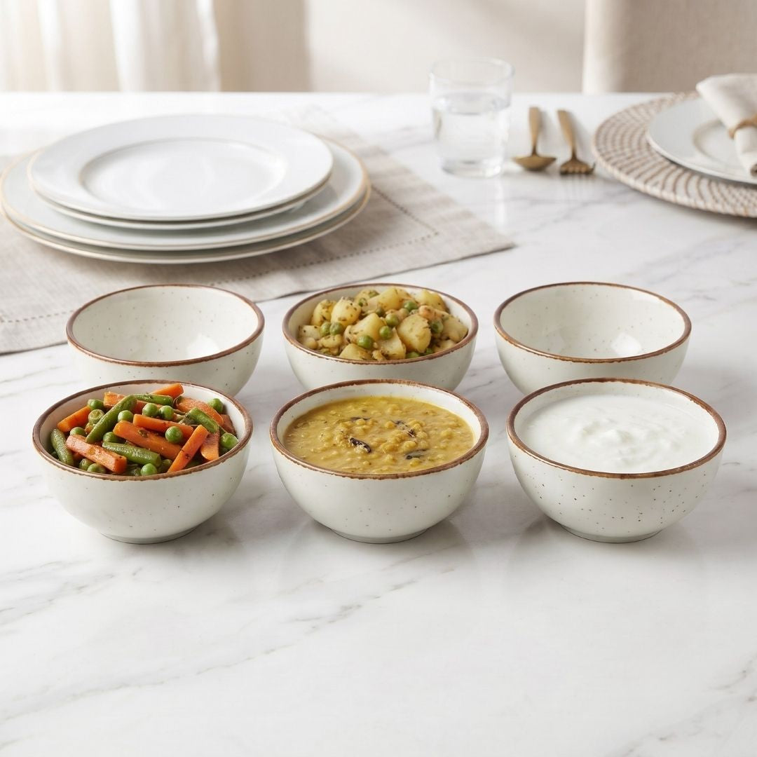 JCPL Fine Porcelain Medium Veg Bowl for Family of 6 | Green Solid | Matte Finish Home, Office & Gifting (6 Pieces)
