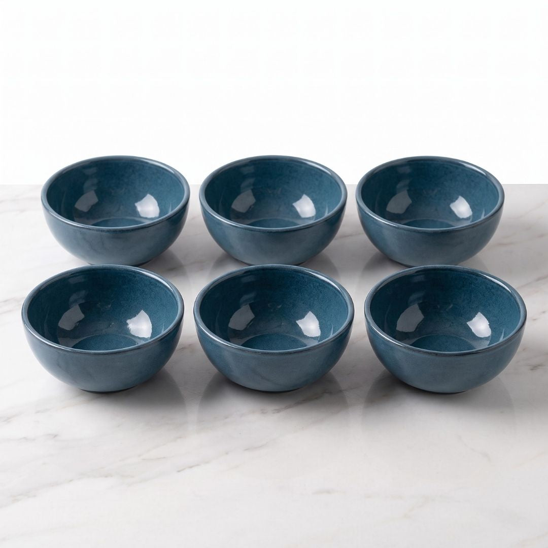 JCPL Fine Porcelain Medium Veg Bowl for Family of 6 | Blue Solid | Glossy Finish Home, Office & Gifting (6 Pieces)