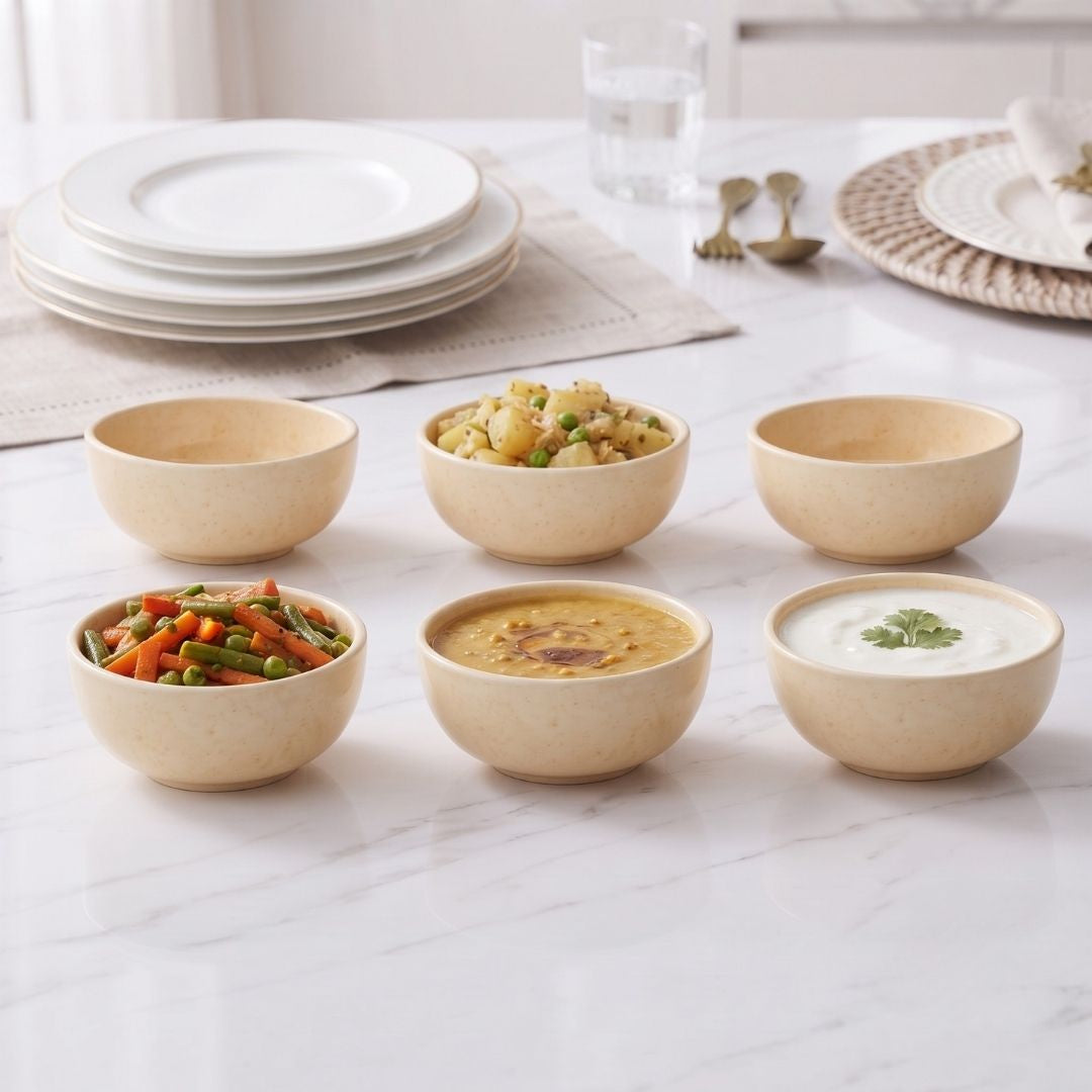 JCPL Fine Porcelain Medium Veg Bowl for Family of 6 | Peach Solid | Glossy Finish Home, Office & Gifting (6 Pieces)
