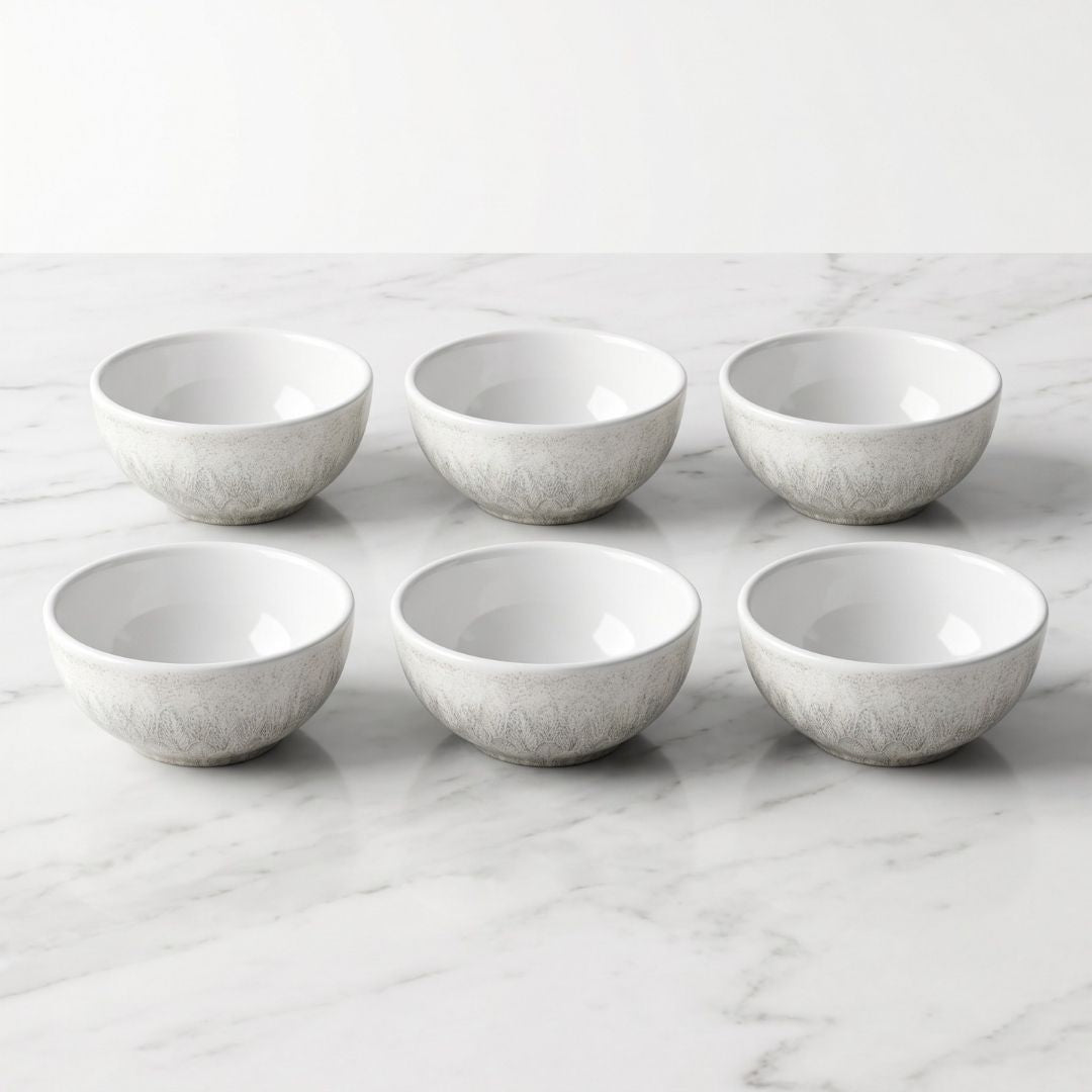 JCPL Fine Porcelain Medium Veg Bowl for Family of 6 | Aroma Textures | Glossy Finish Home, Office & Gifting (6 Pieces)