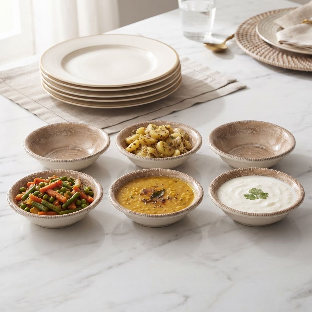 JCPL Fine Porcelain Medium Veg Bowl for Family of 6 | Ground Textures | Glossy Finish Home, Office & Gifting (6 Pieces)