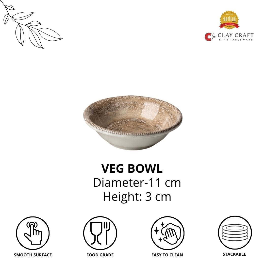 JCPL Fine Porcelain Medium Veg Bowl for Family of 6 | Ground Textures | Glossy Finish Home, Office & Gifting (6 Pieces)