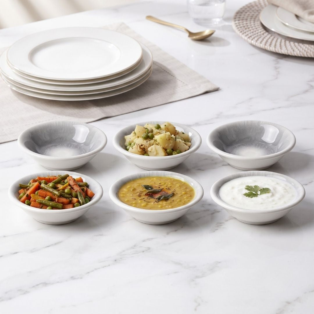 JCPL Fine Porcelain Medium Veg Bowl for Family of 6 | Sway Textures | Glossy Finish Home, Office & Gifting (6 Pieces)