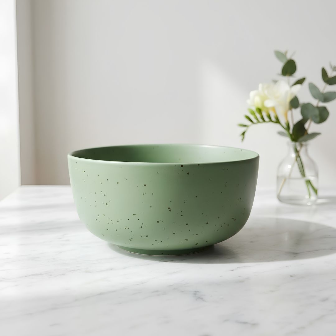 JCPL Fine Porcelain Serving Bowl for Family of 2 Green Solid Matte Finish 750ml, (2 Pieces)