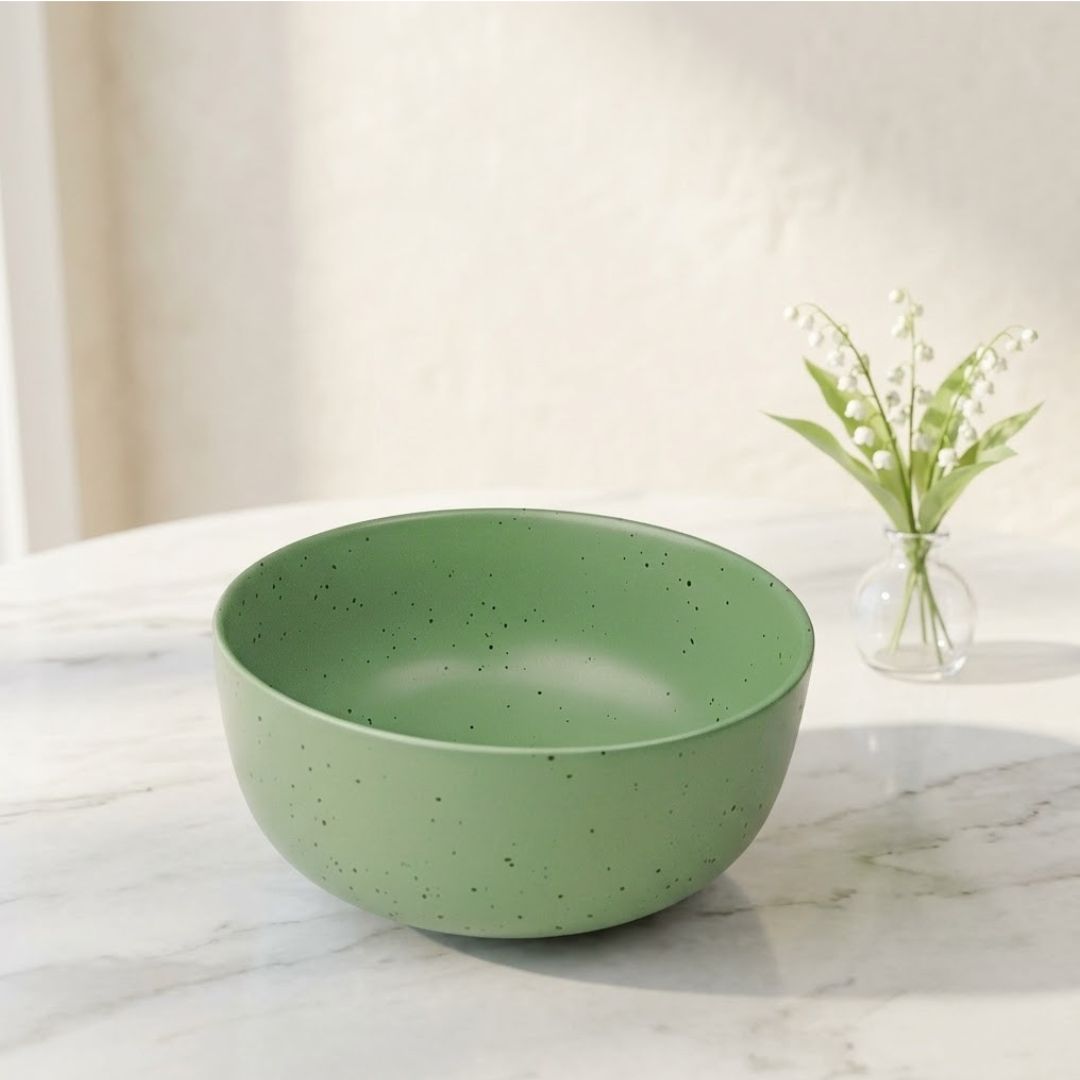 JCPL Fine Porcelain Serving Bowl for Family of 2 Green Solid Matte Finish 750ml, (2 Pieces)