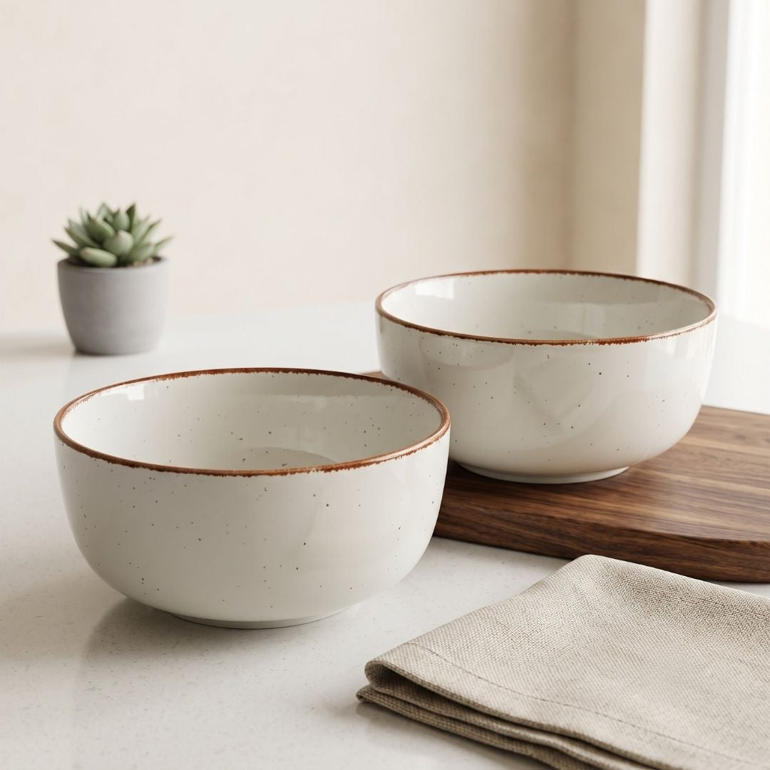JCPL Fine Porcelain Serving Bowl for Family of 2 Green Solid Matte Finish 750ml, (2 Pieces)