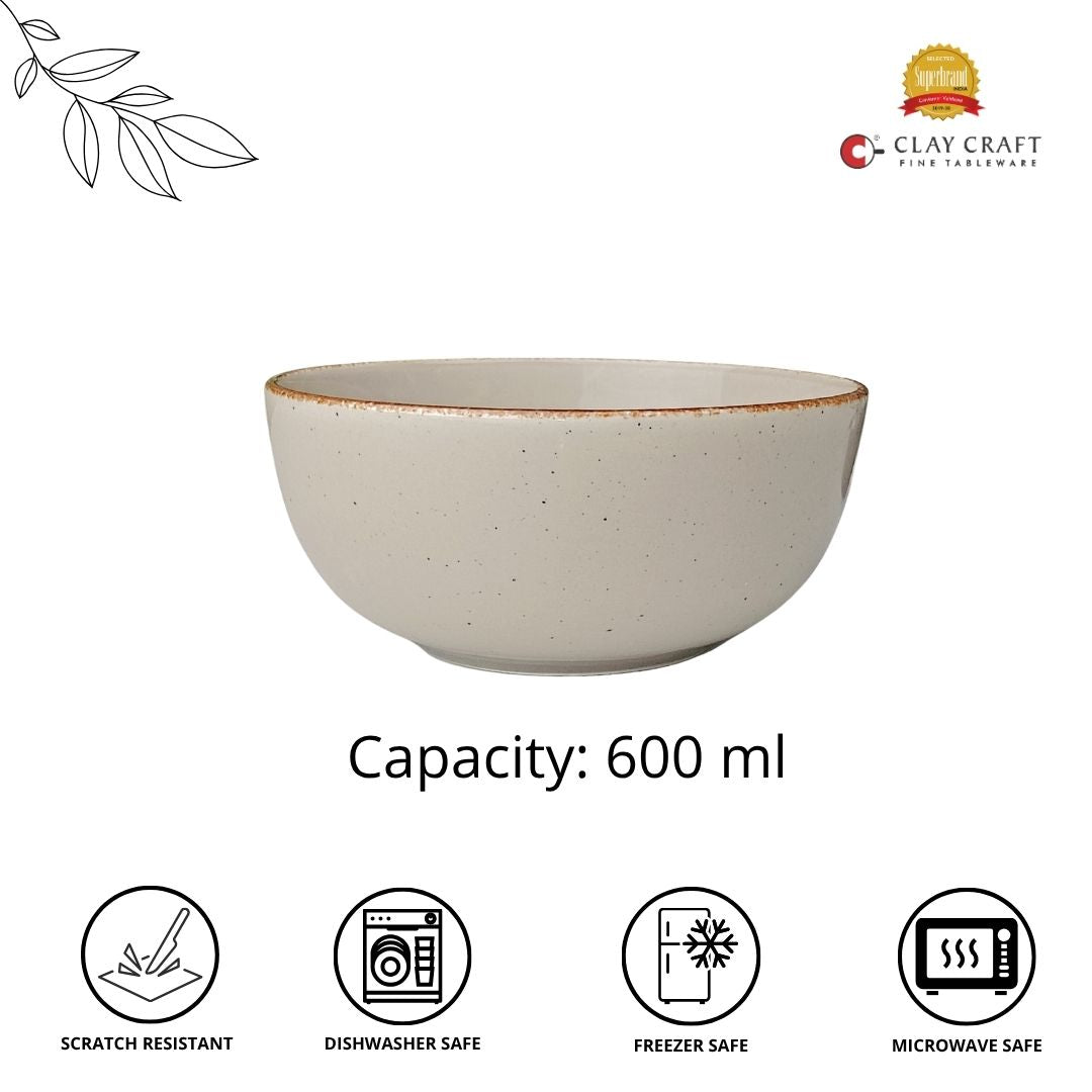 JCPL Fine Porcelain Serving Bowl (600 ml) for Family of 2 Smoke Solid Glossy Finish 300ml, (2 Pieces)