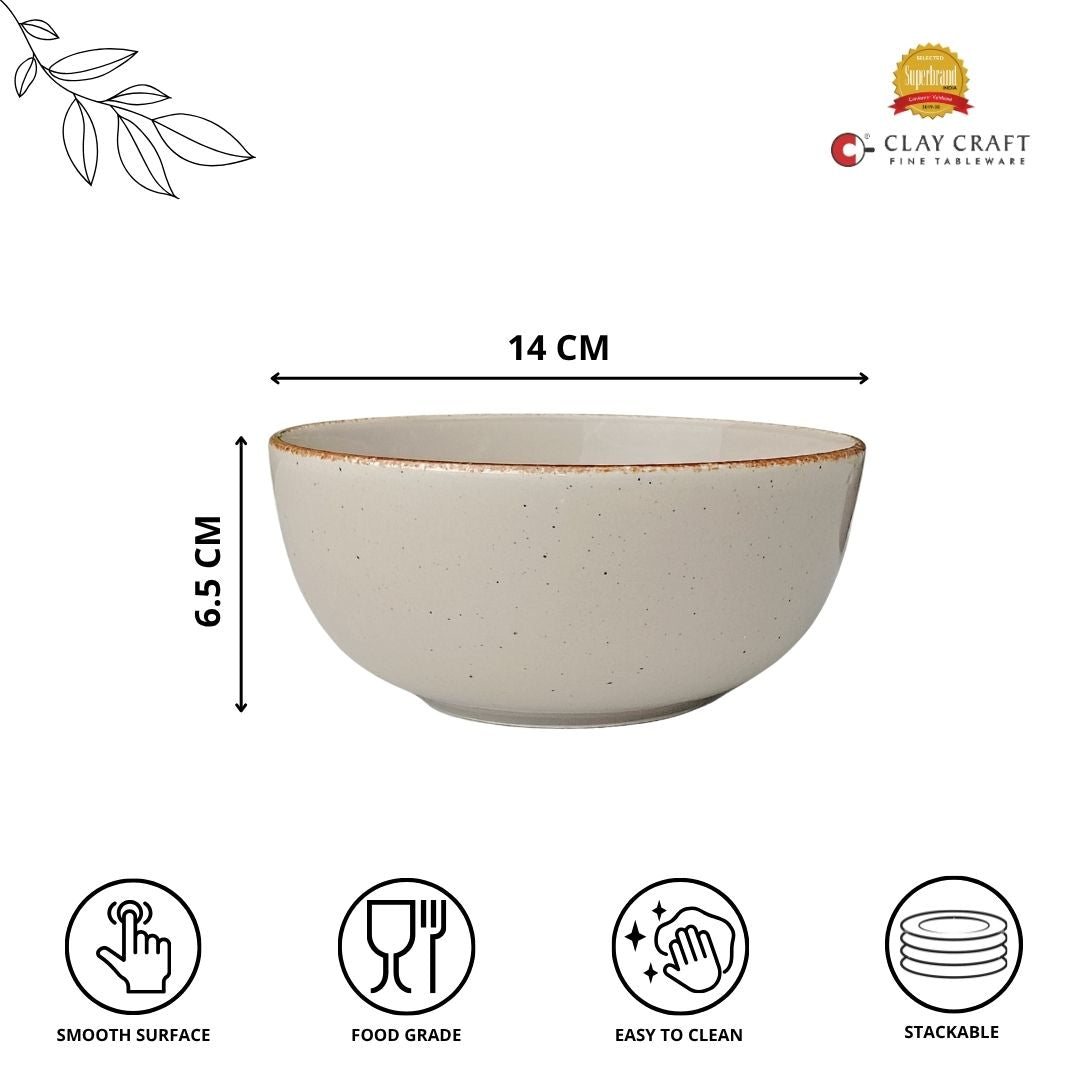 JCPL Fine Porcelain Serving Bowl (600 ml) for Family of 2 Smoke Solid Glossy Finish 300ml, (2 Pieces)