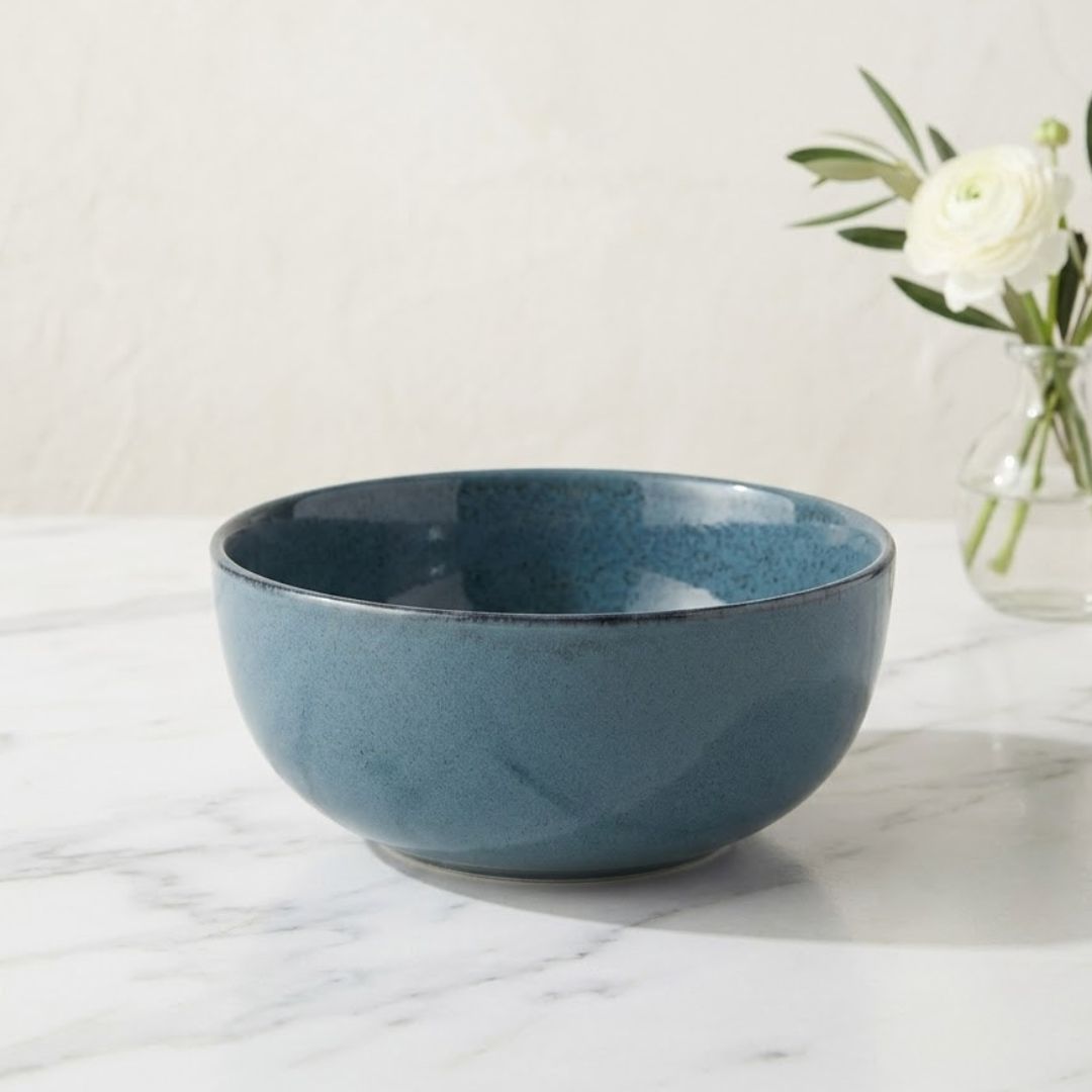 JCPL Fine Porcelain Serving Bowl for Family of 2 Blue Solid Glossy Finish 750ml, (2 Pieces)