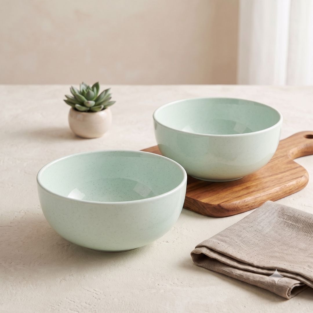 JCPL Fine Porcelain Serving Bowl for Family of 2 Blue Solid Glossy Finish 750ml, (2 Pieces)