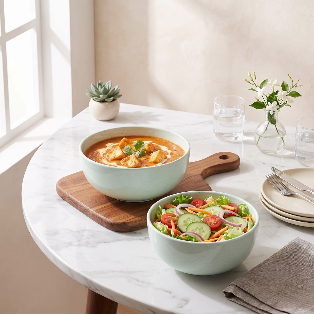 JCPL Fine Porcelain Serving Bowl for Family of 2 Blue Solid Glossy Finish 750ml, (2 Pieces)
