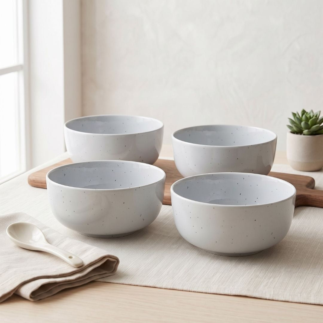 JCPL Fine Porcelain Serving Bowl for Family of 4 | Green Solid | Matte Finish Home, Office & Gifting (4 Pieces)