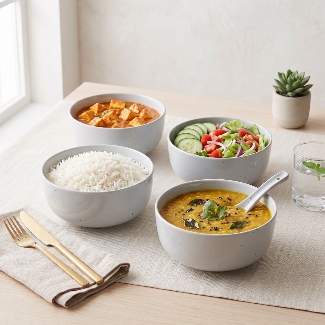 JCPL Fine Porcelain Serving Bowl for Family of 4 | Green Solid | Matte Finish Home, Office & Gifting (4 Pieces)