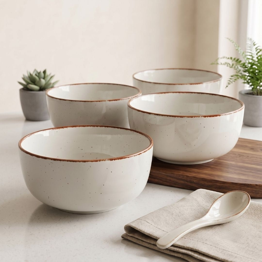 JCPL Fine Porcelain Serving Bowl for Family of 4 | Green Solid | Matte Finish Home, Office & Gifting (4 Pieces)