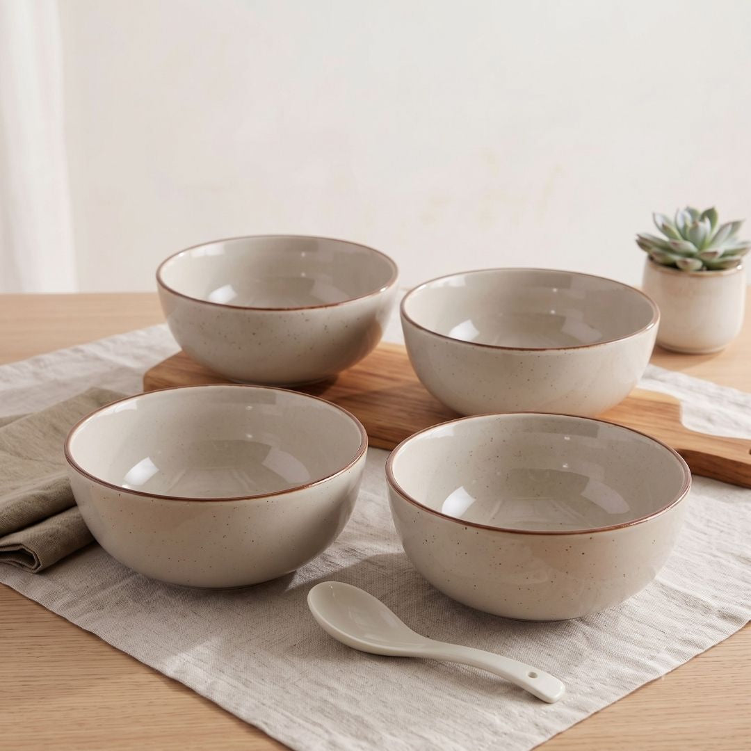 JCPL Fine Porcelain Serving Bowl for Family of 4 | Green Solid | Matte Finish Home, Office & Gifting (4 Pieces)