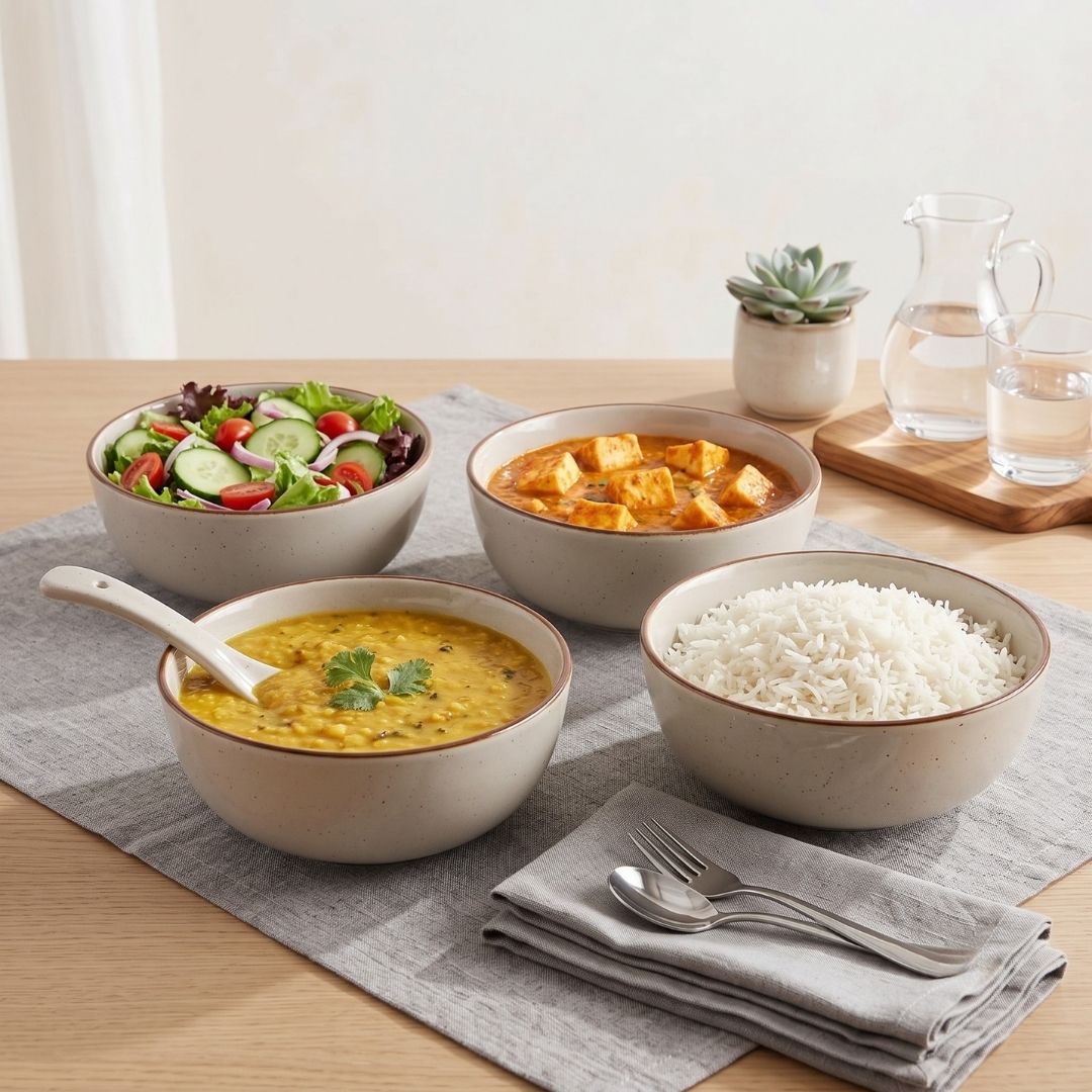 JCPL Fine Porcelain Serving Bowl (600 ml) for Family of 2 Smoke Solid Glossy Finish 300ml, (2 Pieces)