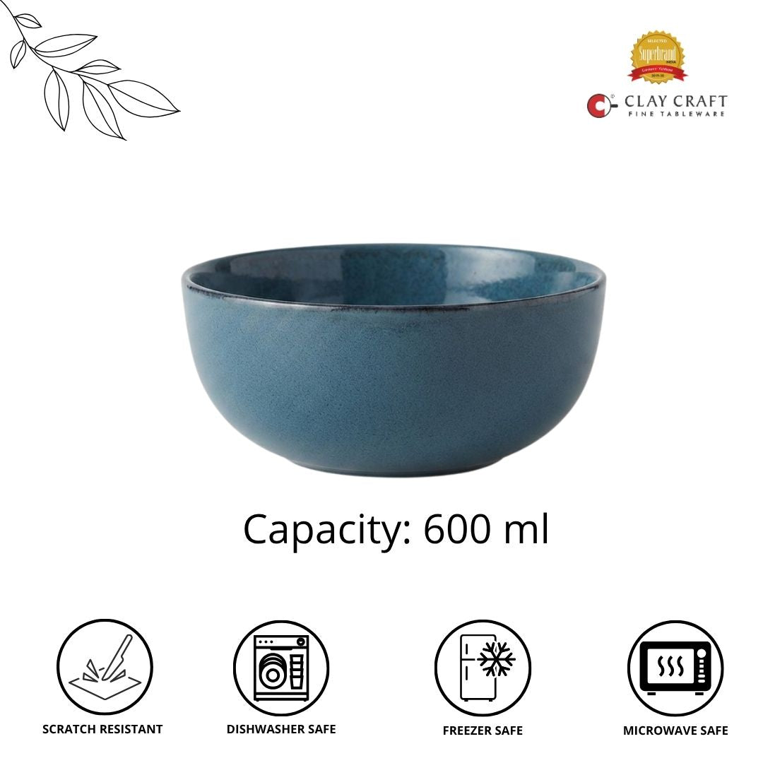 JCPL Fine Porcelain Serving Bowl for Family of 4 | Blue Solid | Glossy Finish Home, Office & Gifting (4 Pieces)