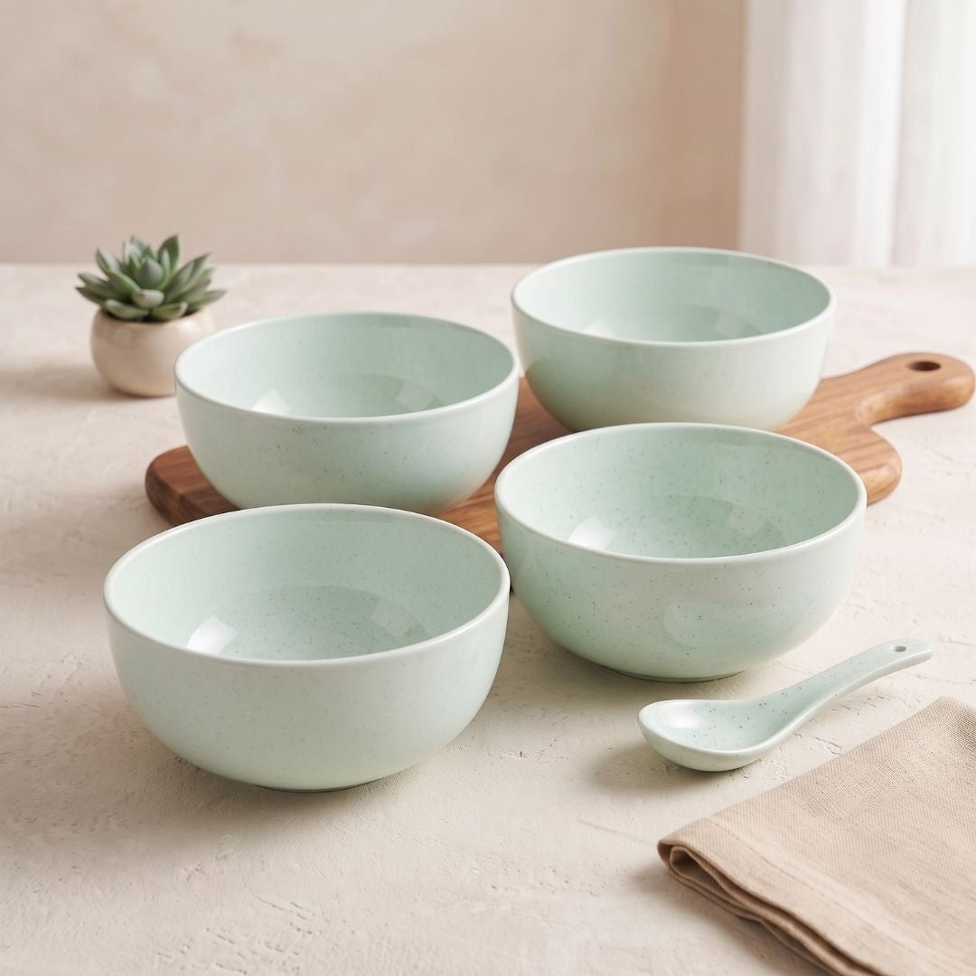 JCPL Fine Porcelain Serving Bowl for Family of 4 | Blue Solid | Glossy Finish Home, Office & Gifting (4 Pieces)