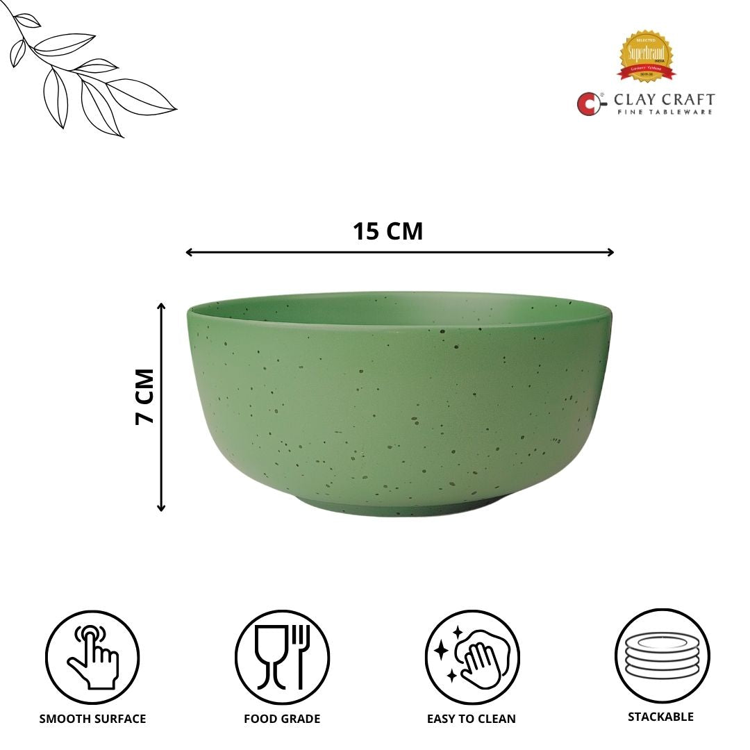 JCPL Fine Porcelain Serving Bowl for Family of 6 | Green Solid | Matte Finish Home, Office & Gifting (6 Pieces)