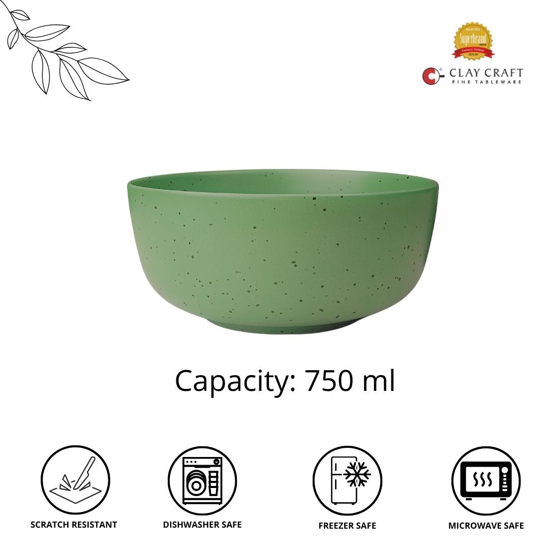 JCPL Fine Porcelain Serving Bowl for Family of 6 | Green Solid | Matte Finish Home, Office & Gifting (6 Pieces)