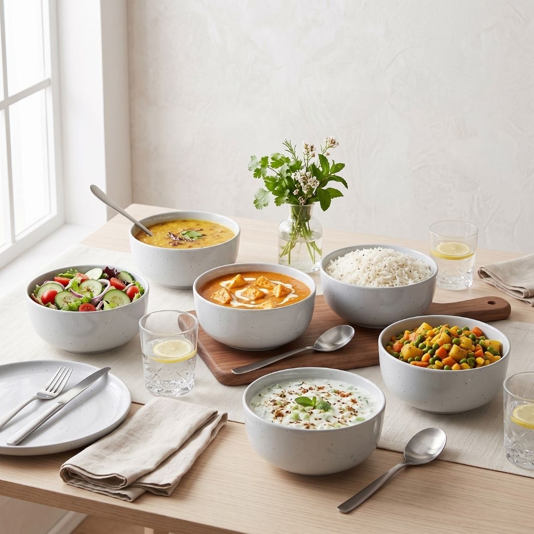 JCPL Fine Porcelain Serving Bowl for Family of 6 | Green Solid | Matte Finish Home, Office & Gifting (6 Pieces)
