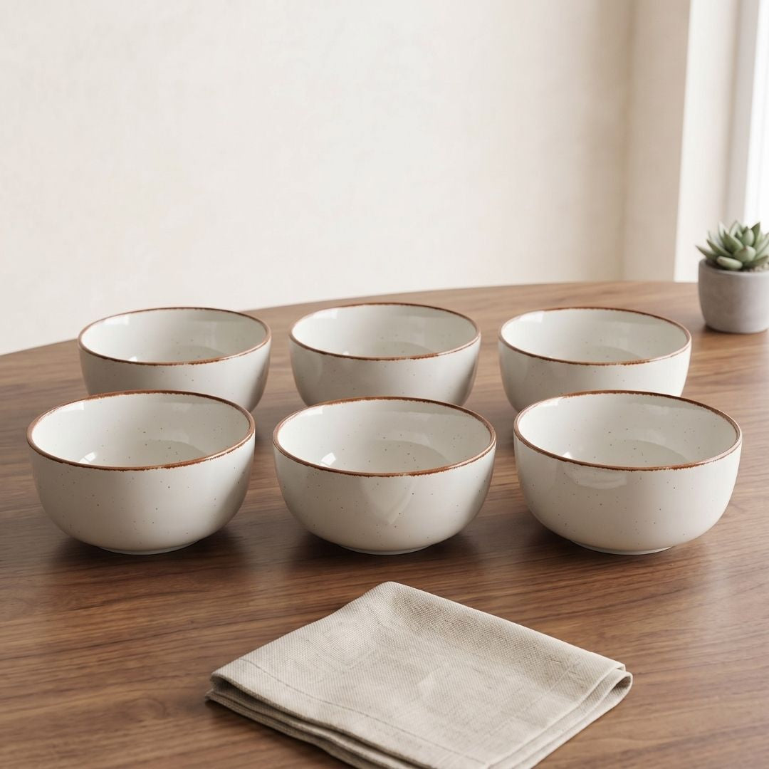 JCPL Fine Porcelain Serving Bowl for Family of 6 | Green Solid | Matte Finish Home, Office & Gifting (6 Pieces)