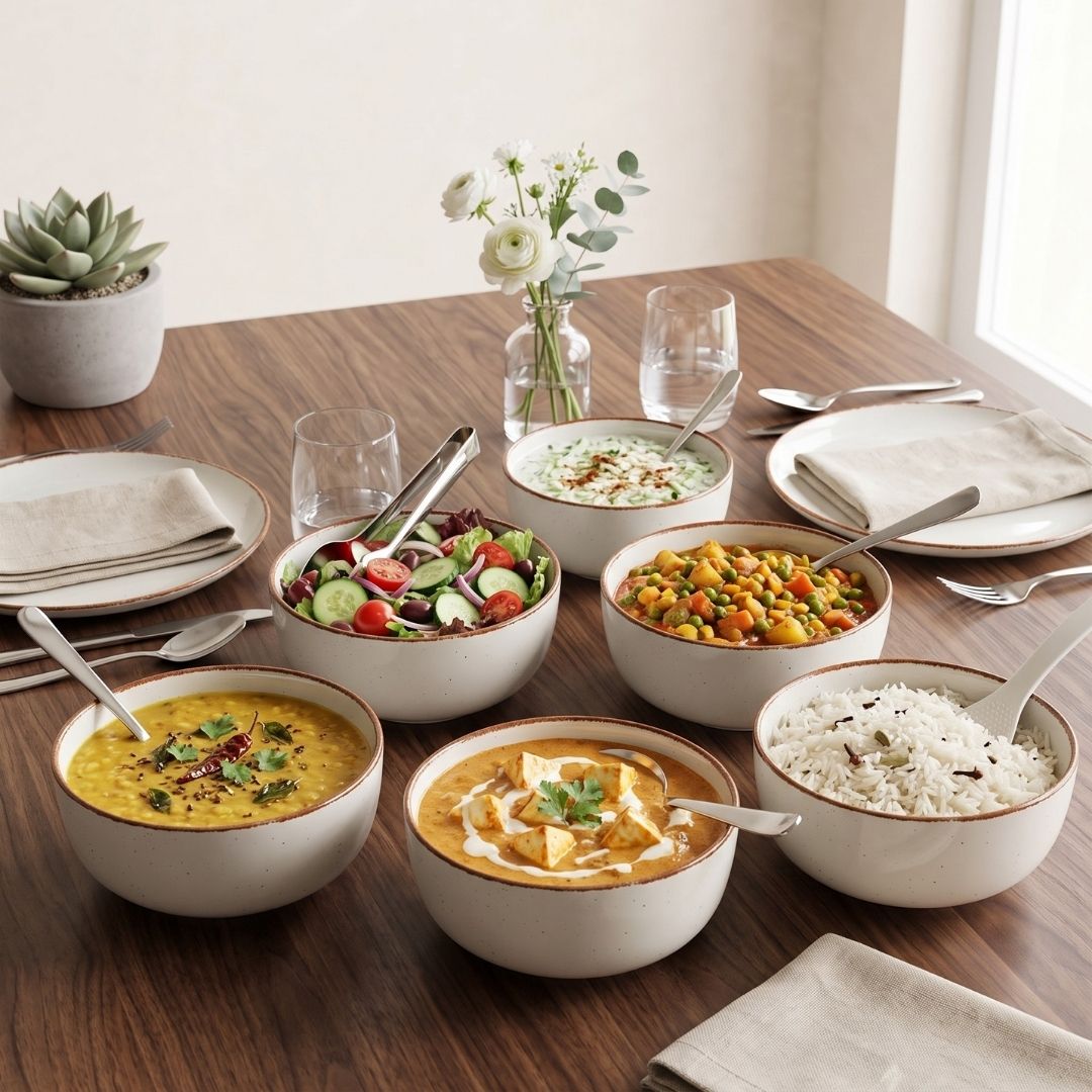 JCPL Fine Porcelain Serving Bowl for Family of 6 | Green Solid | Matte Finish Home, Office & Gifting (6 Pieces)