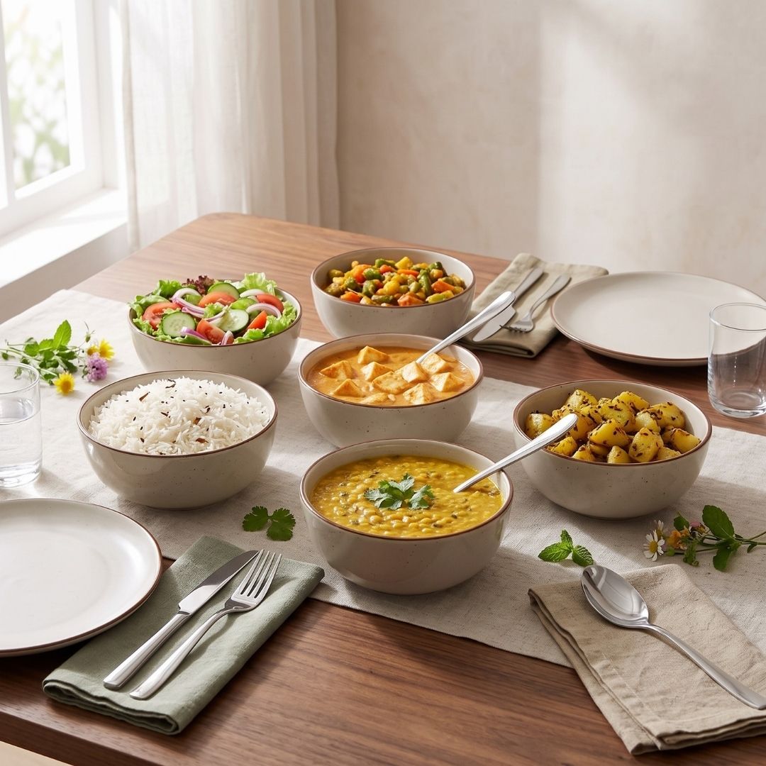JCPL Fine Porcelain Serving Bowl for Family of 6 | Green Solid | Matte Finish Home, Office & Gifting (6 Pieces)