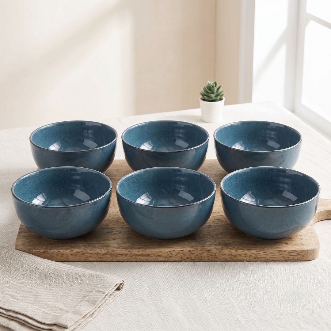 JCPL Fine Porcelain Serving Bowl for Family of 6 | Blue Solid | Glossy Finish Home, Office & Gifting (6 Pieces)