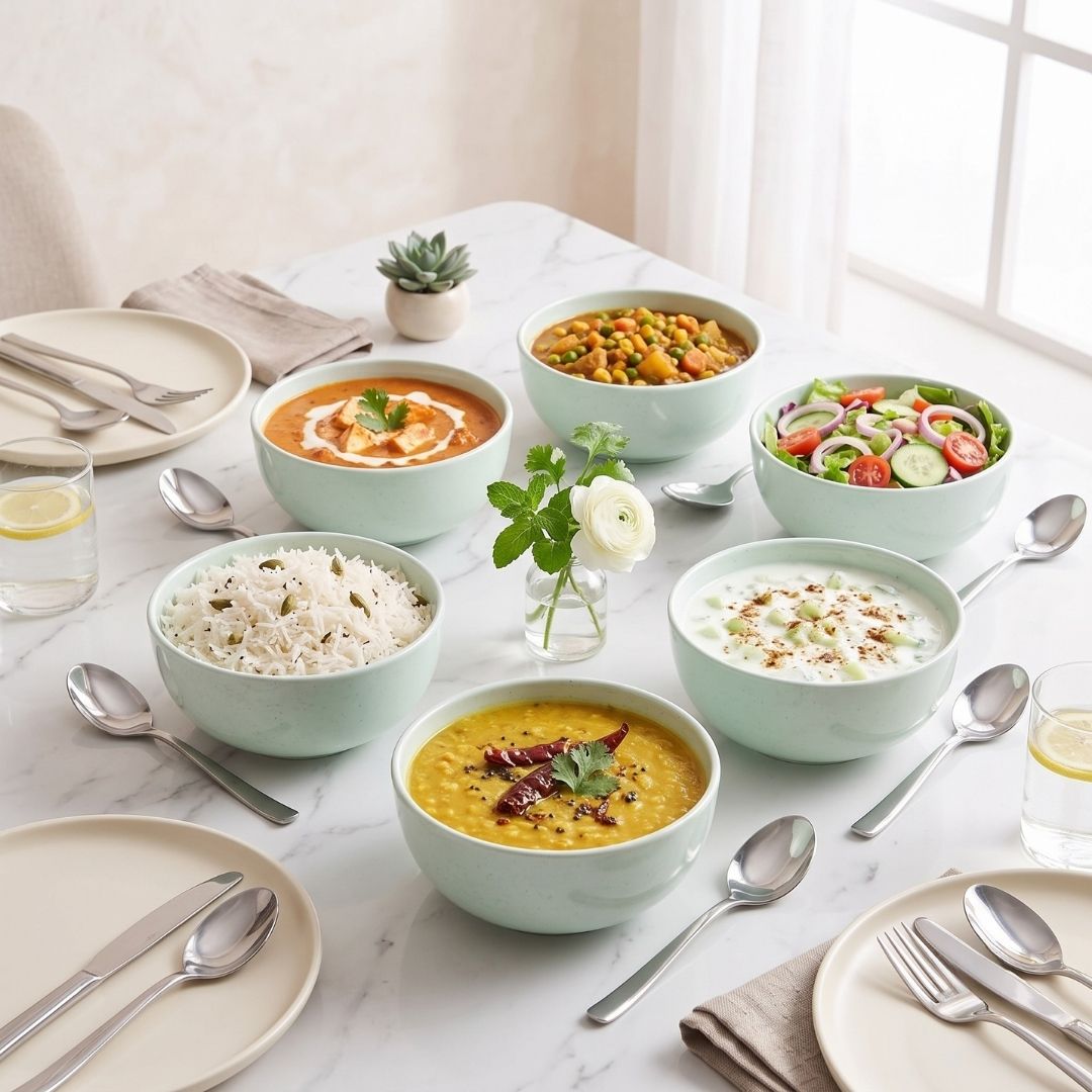 JCPL Fine Porcelain Serving Bowl for Family of 6 | Blue Solid | Glossy Finish Home, Office & Gifting (6 Pieces)