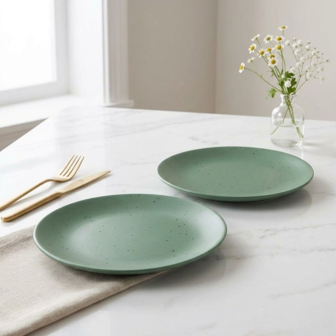 JCPL Fine Porcelain 10.5" Dinner Plates for family of 4 Solid Matte Finish, (4 Pieces)