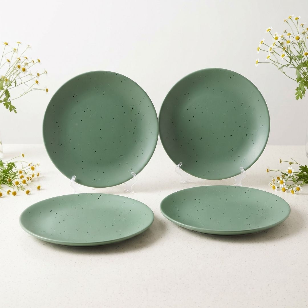 JCPL Fine Porcelain 10.5" Dinner Plates for family of 4 Solid Matte Finish, (4 Pieces)