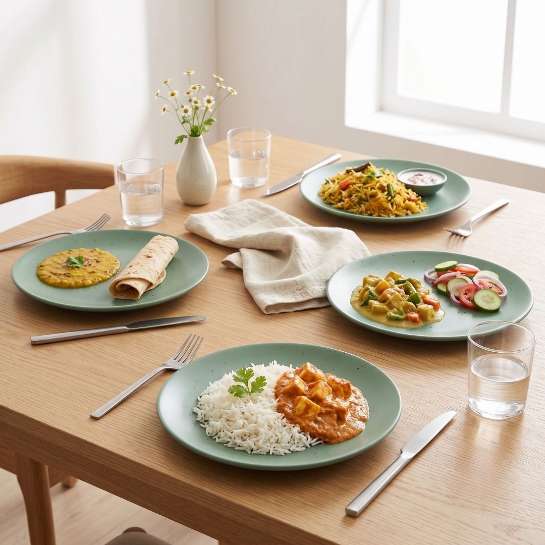 JCPL Fine Porcelain 10.5" Dinner Plates for family of 4 Solid Matte Finish, (4 Pieces)