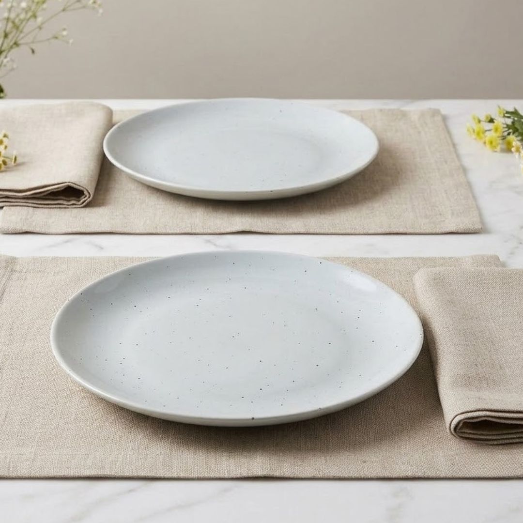 JCPL Fine Porcelain 10.5" Dinner Plates for family of 4 Solid Matte Finish, (4 Pieces)