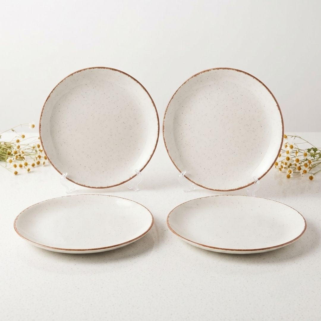 JCPL Fine Porcelain 10.5" Dinner Plates for family of 4 Solid Matte Finish, (4 Pieces)