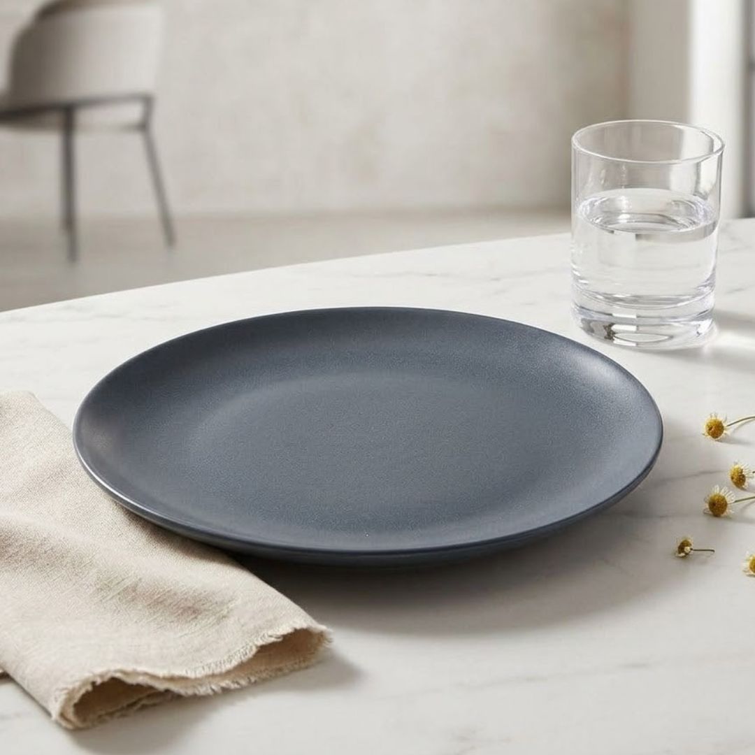 JCPL Porcelain 10.5" Dinner Plates Set for Family of 4 Blue Solid Glossy Finish, (4 Pieces)