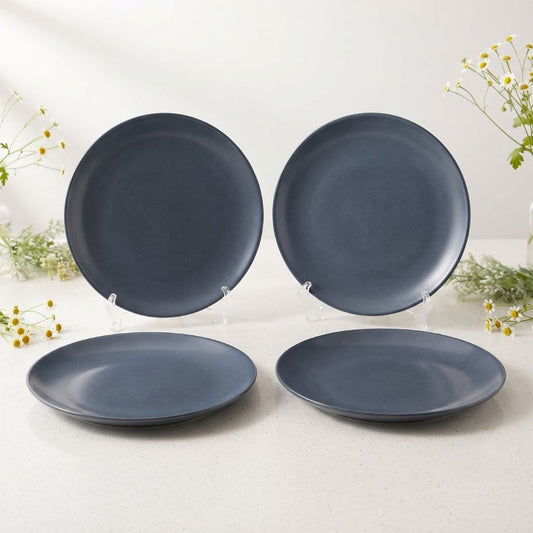 JCPL Porcelain 10.5" Dinner Plate, Solid Blue, Glossy Finish, Set of 4