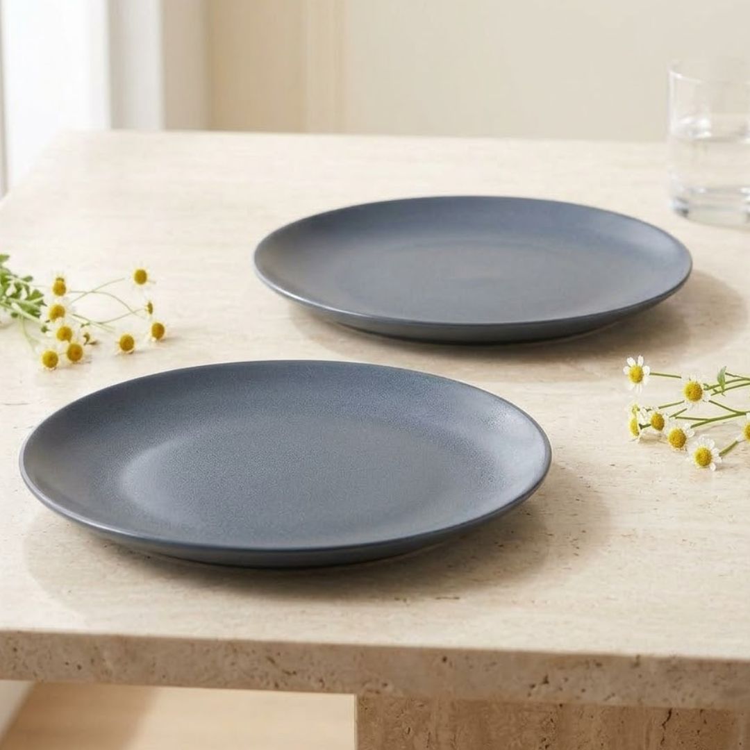 JCPL Porcelain 10.5" Dinner Plates Set for Family of 4 Blue Solid Glossy Finish, (4 Pieces)