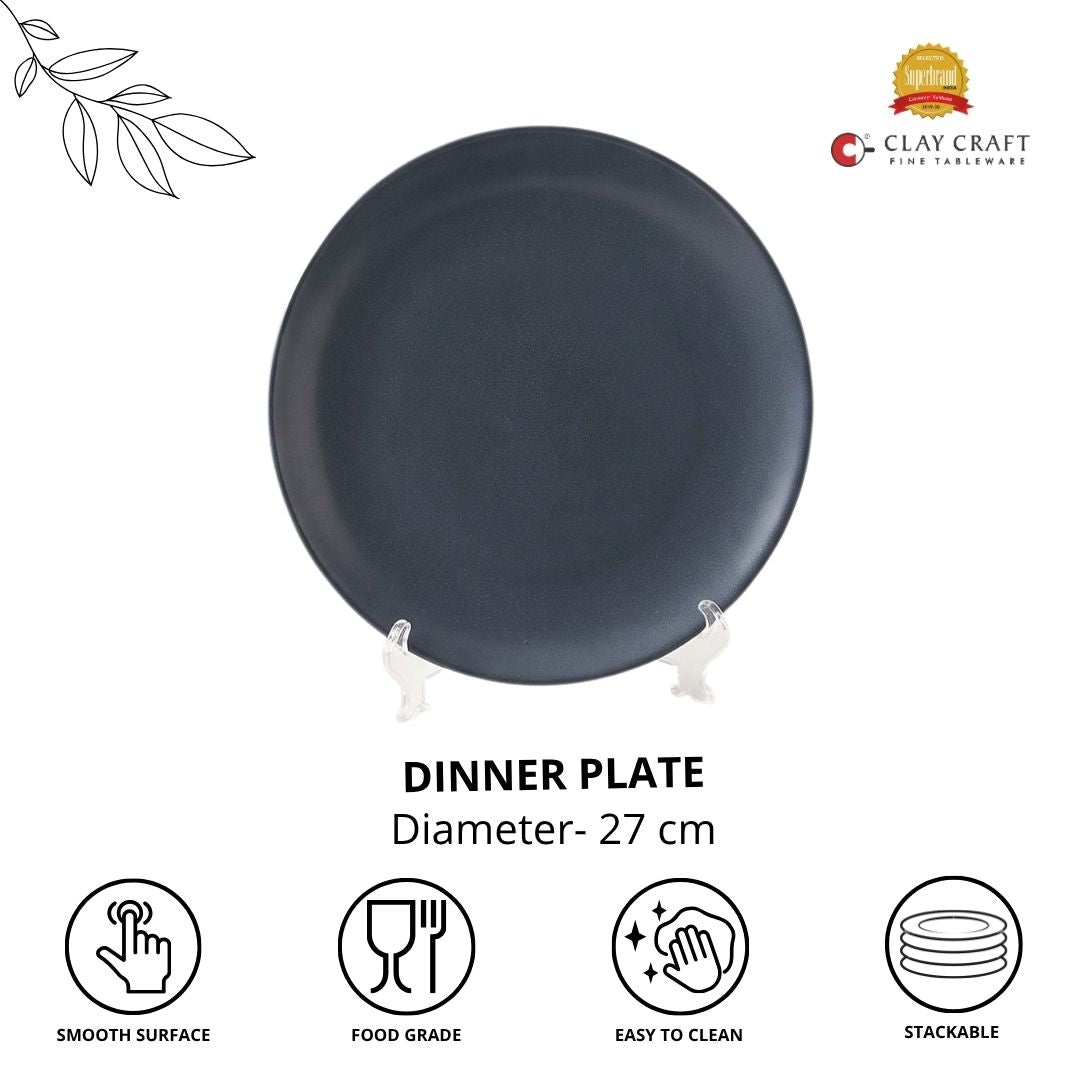 JCPL Porcelain 10.5" Dinner Plates Set for Family of 4 Blue Solid Glossy Finish, (4 Pieces)