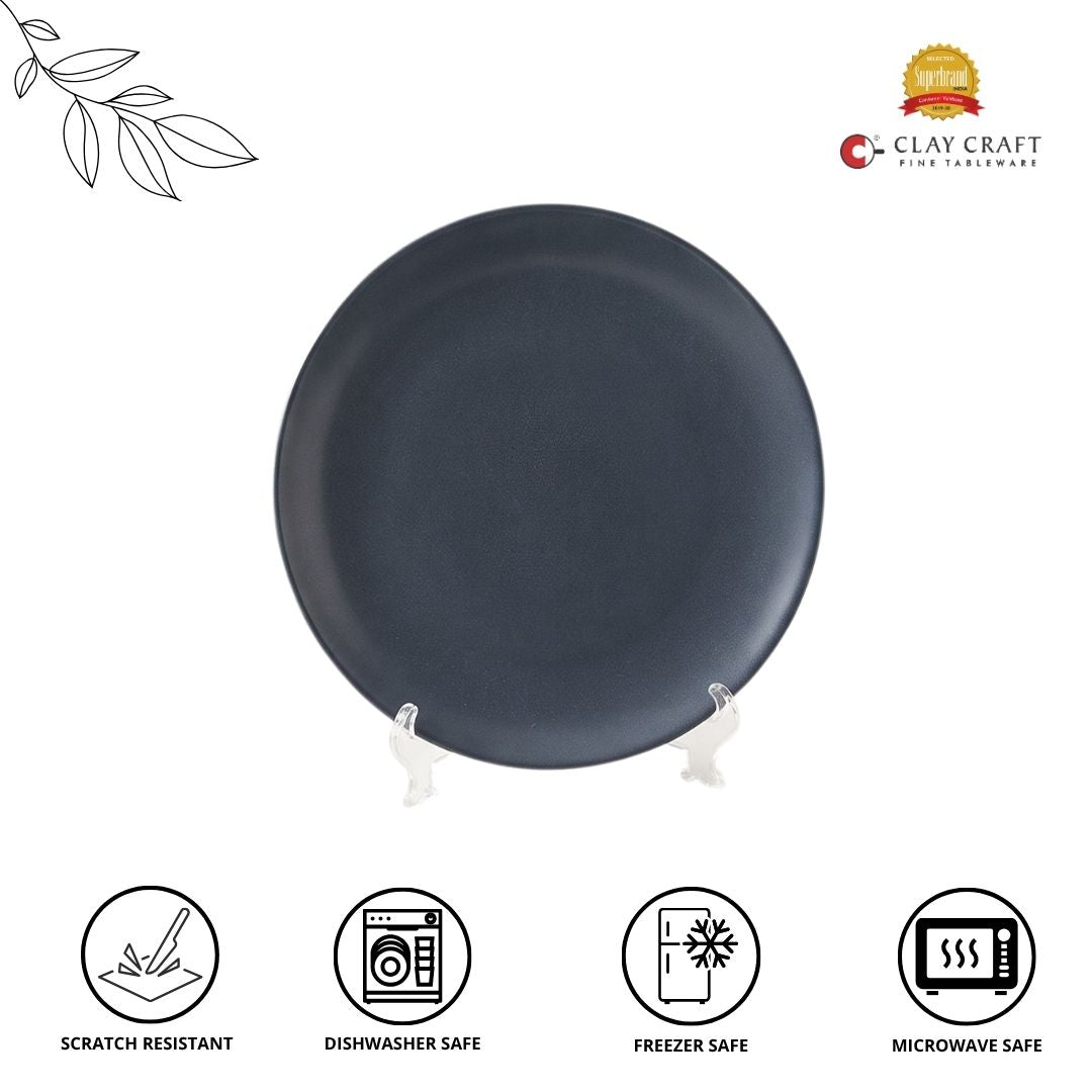 JCPL Porcelain 10.5" Dinner Plates Set for Family of 4 Blue Solid Glossy Finish, (4 Pieces)